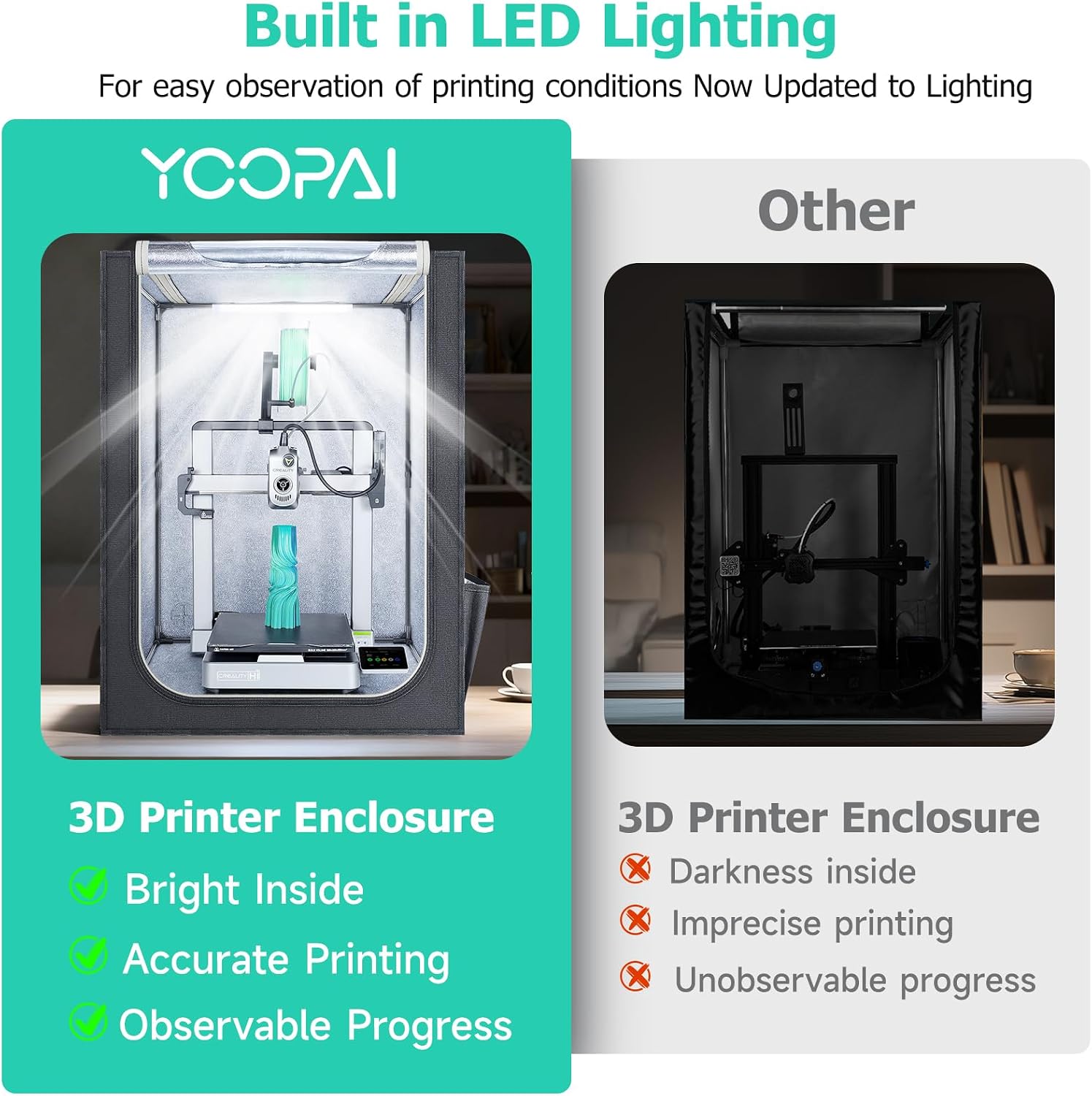 3D Printer Enclosure with LED Light+Low Noise Exhaust Fan