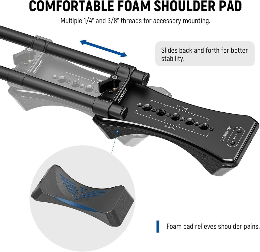 Shoulder Mount Video Rig with Arca Quick Release DSLR Camera & Camcorder Mounting, Dual Handles 15mm Rods (16"/40cm)