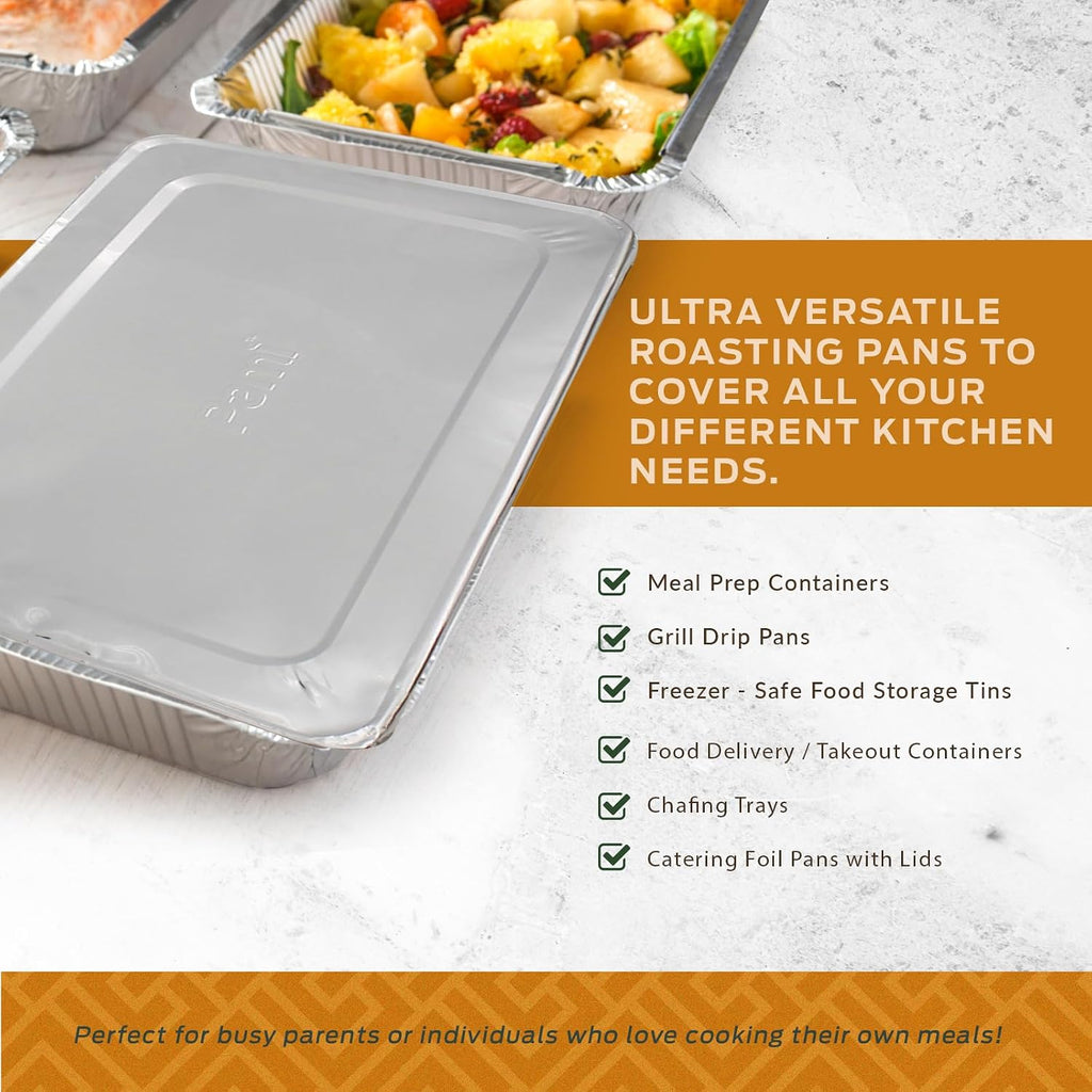 Aluminum Pans with Foil Lids 20x13 in,Full Size,Deep,Oven Safe,10-Pack
