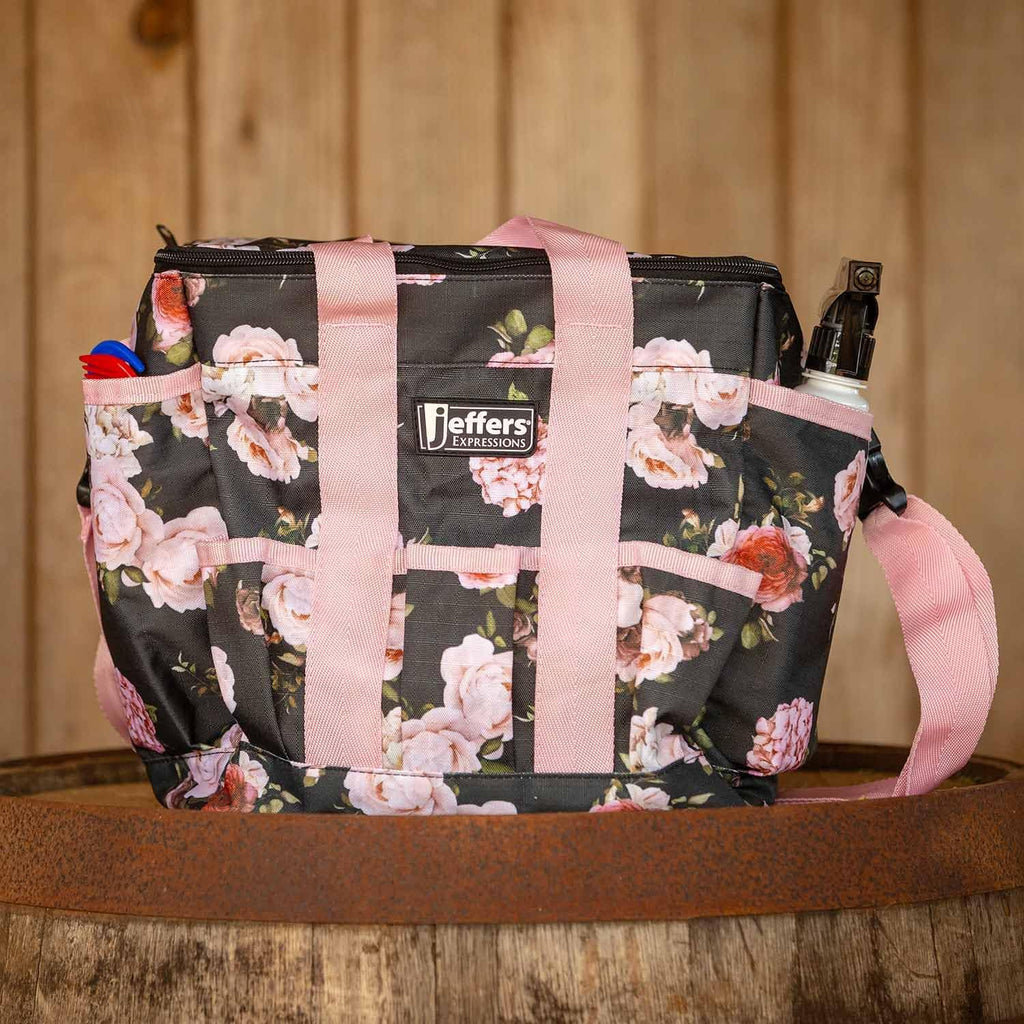 Expression Deluxe Horse Grooming Bag – Large Zip Top Equestrian Tote w/Multiple Pockets, Handles & Adjustable