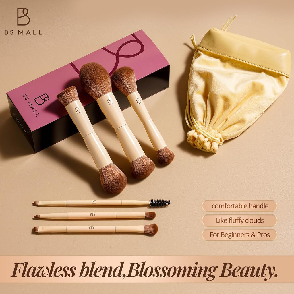 6Pcs Double-Ended Makeup Brushes Travel Kit with Bag