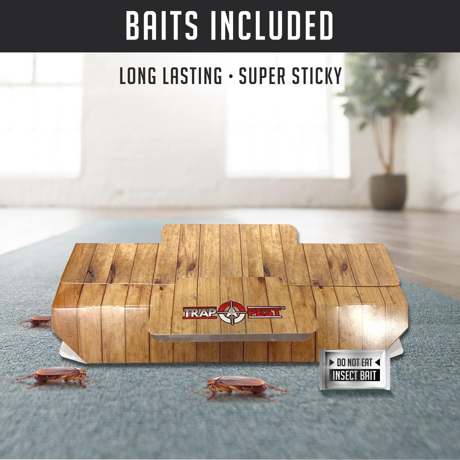 Sticky Indoor Roach Traps - Non-Toxic Glue Traps - 18 Pack | Heavy-Duty Glue Traps for Roaches, Waterbugs & Crawling