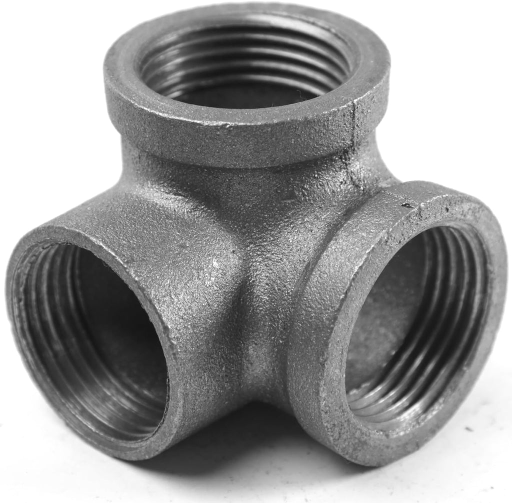Right Angle Black Malleable Iron Tee Fitting 3-Way Side Exit Elbow Connector (1-Pack) (1/2 INCH)