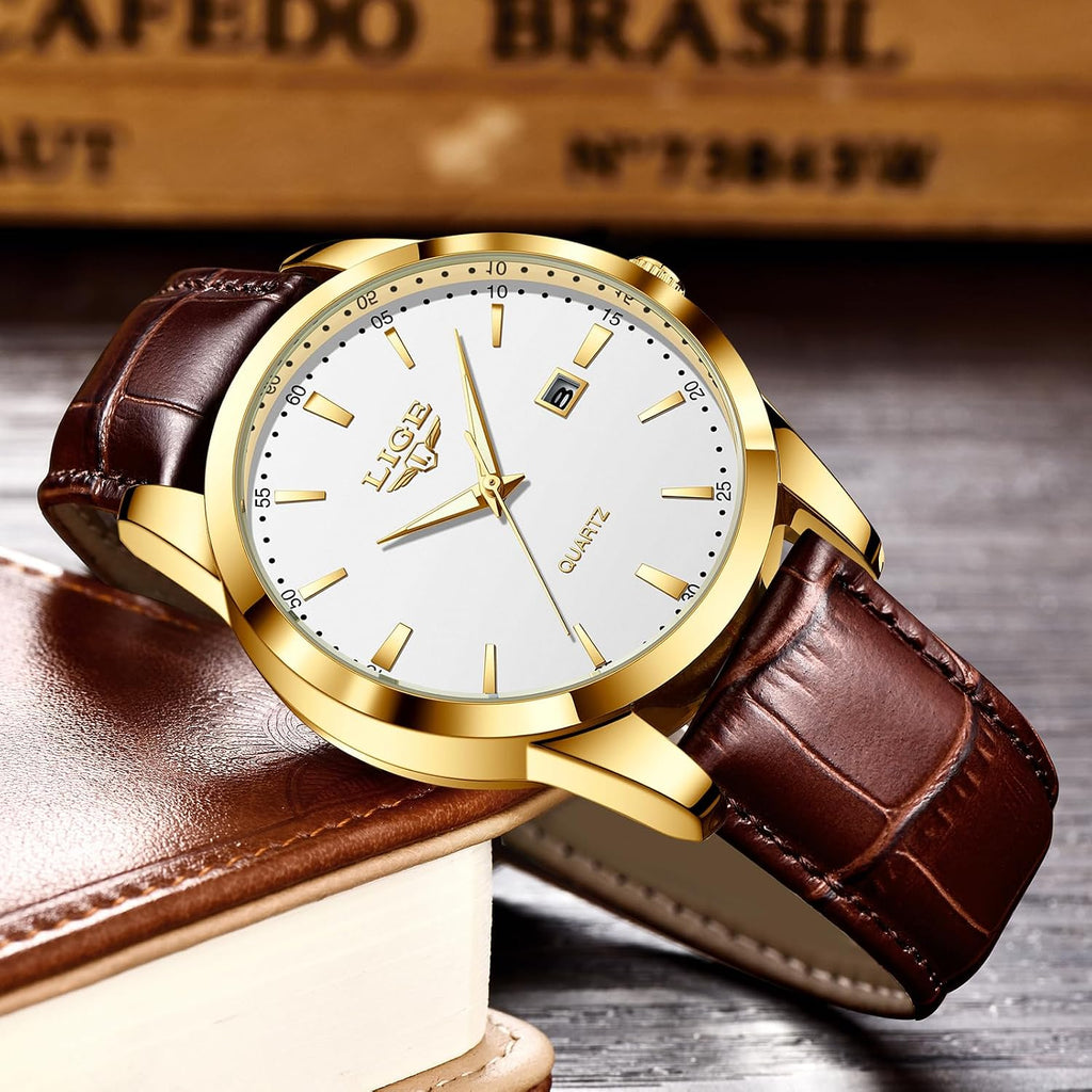 Watches for Men Waterproof Analog Dress Vintage Chronograph Analog Casual Leather Stainless Steel Unique Quartz
