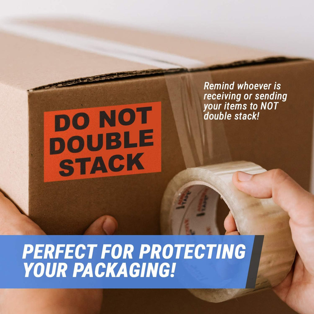 Do Not Double Stack Labels (5 x 3 inch, Orange - 300 Labels) Warning Do Not Stack Stickers for Shipping Packing &