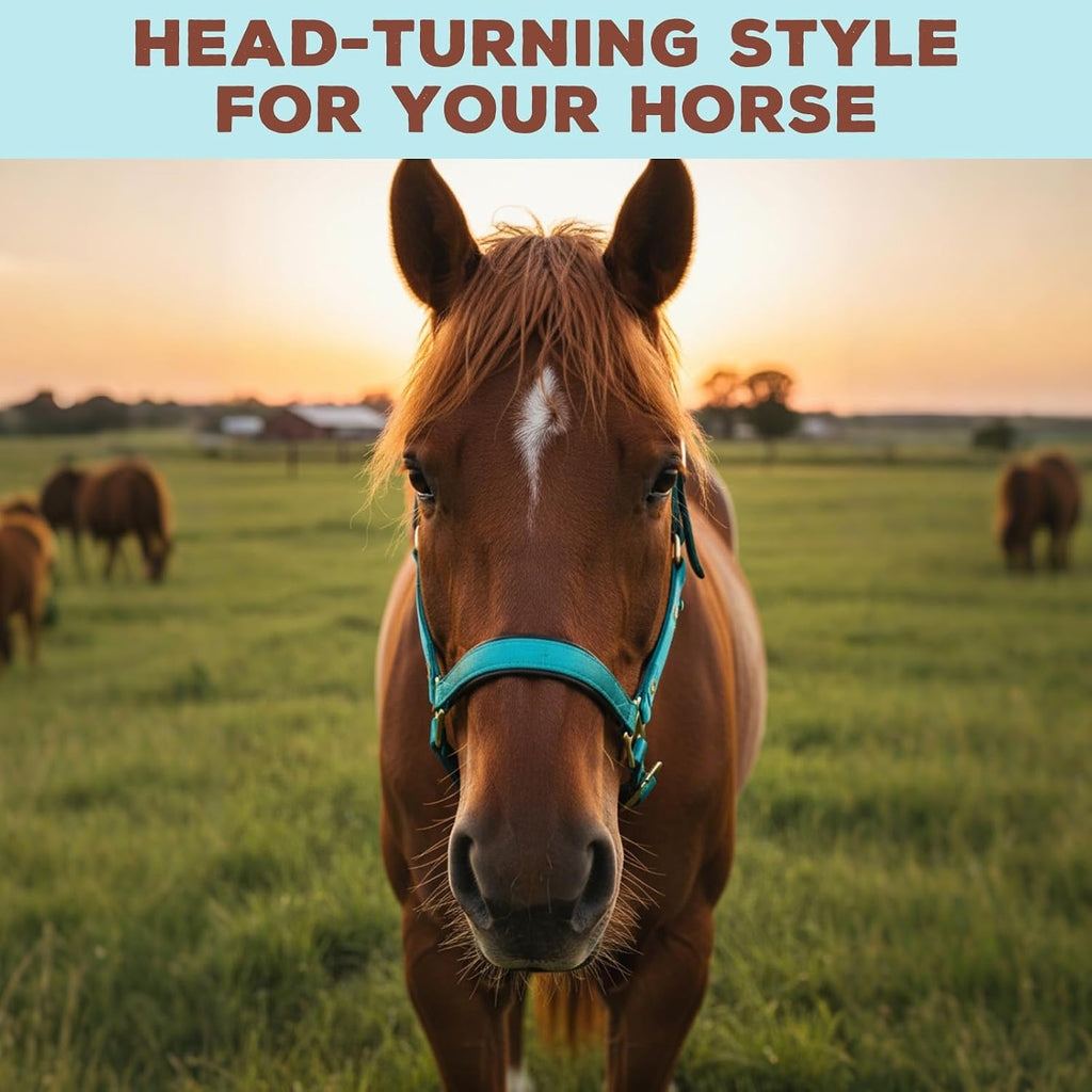 Leather Halter for Horses, Equine Breakaway Nylon Rope Horse Halter with Snap & Adjustable Chin and Throat Snap Hook