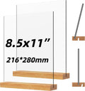 Acrylic Sign Holder with Wood Base 8.5x11 Inch Vertical and Slant Displays (2 Pack 8.5*11")