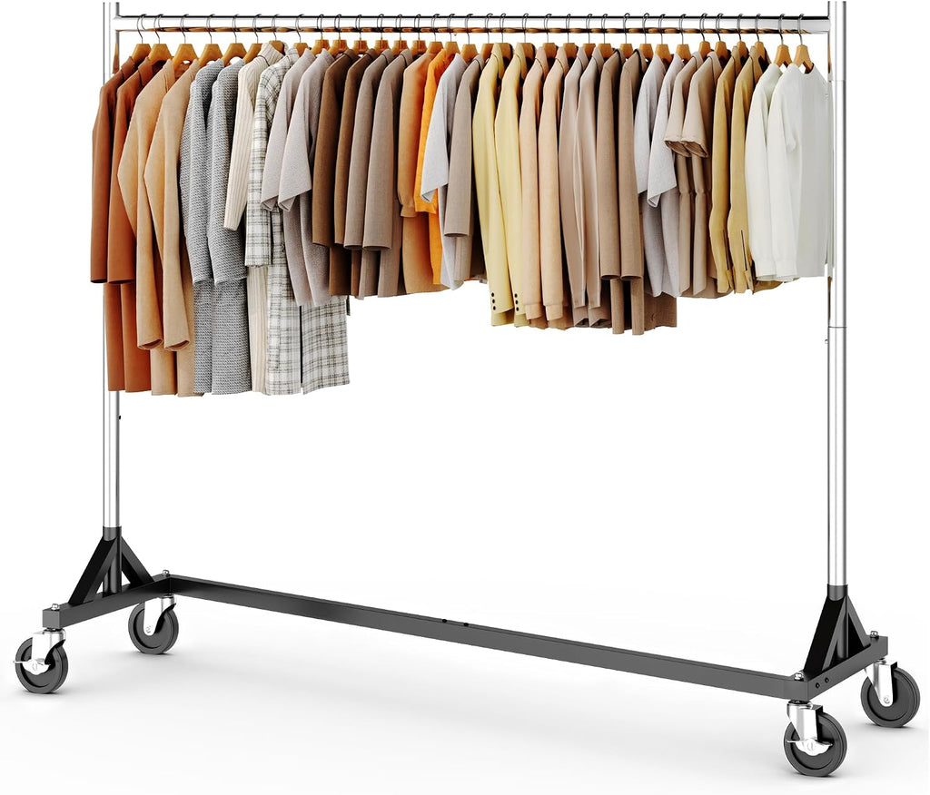 Z Racks for Clothing Load 500LBS Height Adjustable | Portable Rolling Garment Rack with Wheels, Z Base, Heavy Duty