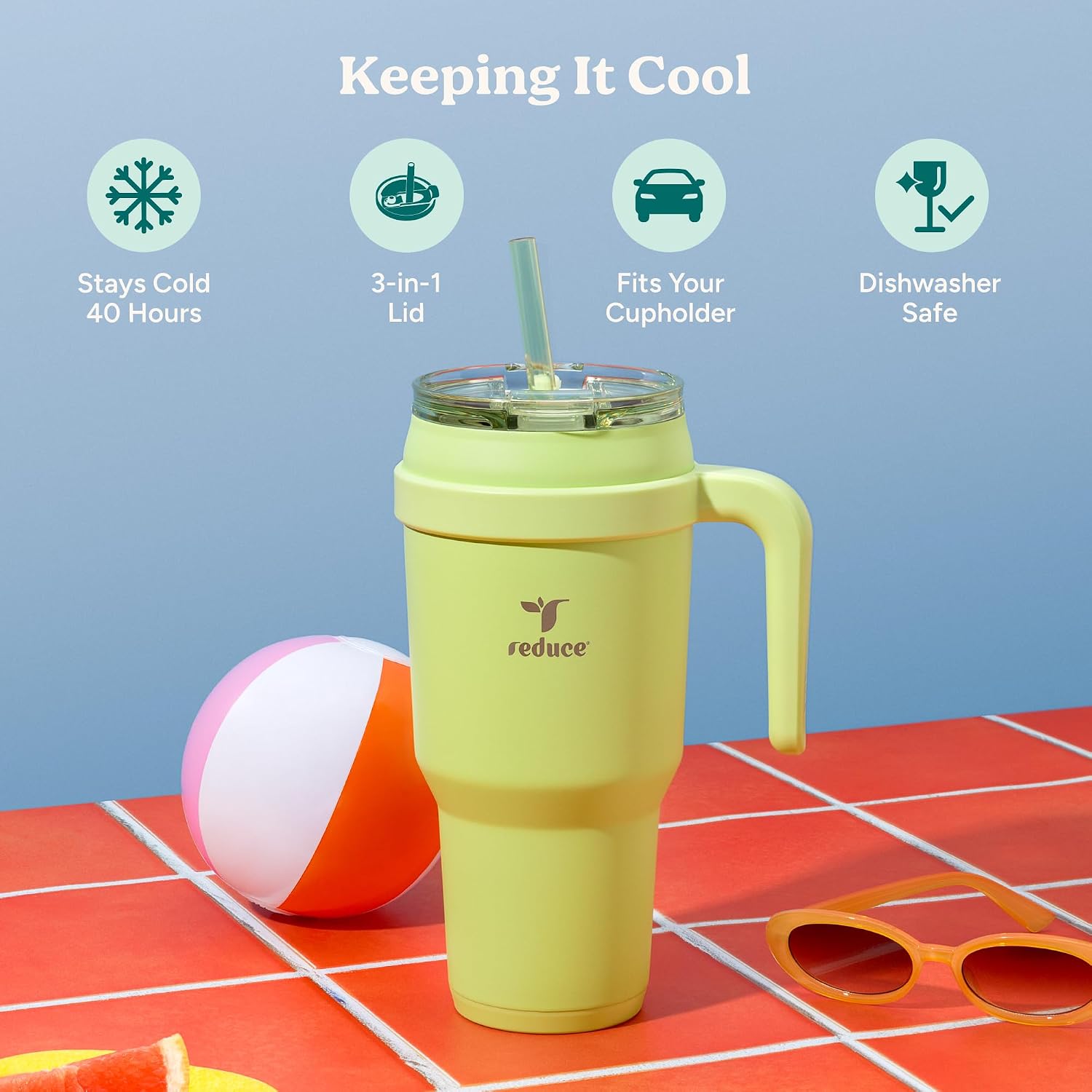 40 oz Stainless Steel Tumbler with Handle - Dual-Wall Vacuum Insulated Travel Mug, Sweat-Proof Lid & Reusable Straw