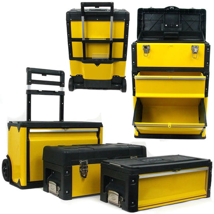 3-in-1 Portable Tool Box on Wheels, Yellow/Black, 20.5x12x28-Inch