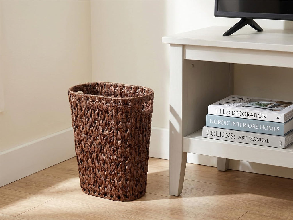 Wicker Trash Can, Small Bahtroom Waste Basket, 5 Gallon,Coffee Brown