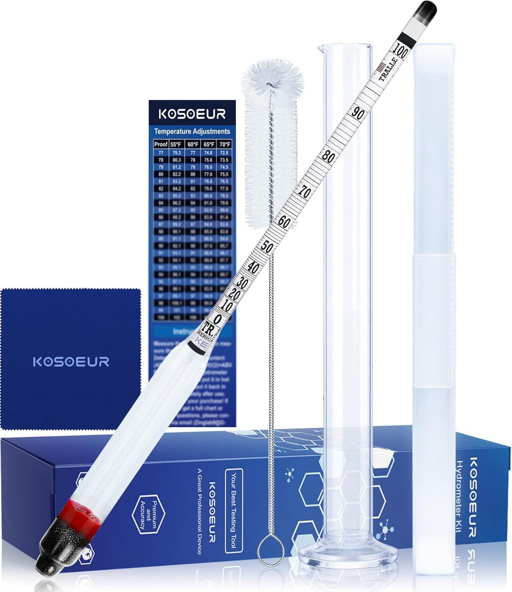 Hydrometer Alcohol Meter Kit, Hydrometer Alcohol 0-200 Proof and Tralle, Alcohol Tester for Liquor, Alcohol