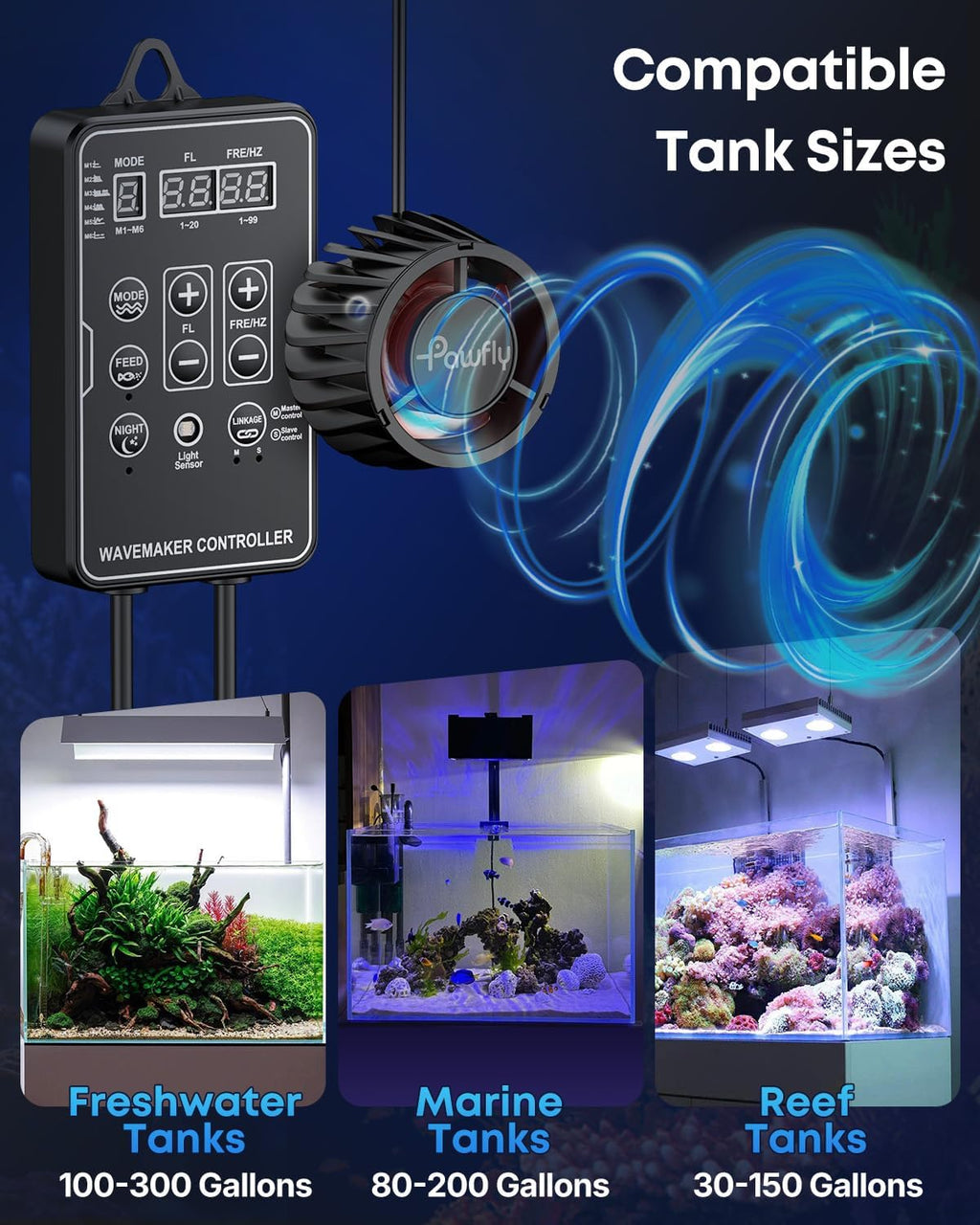 Wave Maker for Aquariums 2100 GPH, Aquarium Powerhead DC 24V 10W, Aquarium Circulation Pump With Magnetic Base