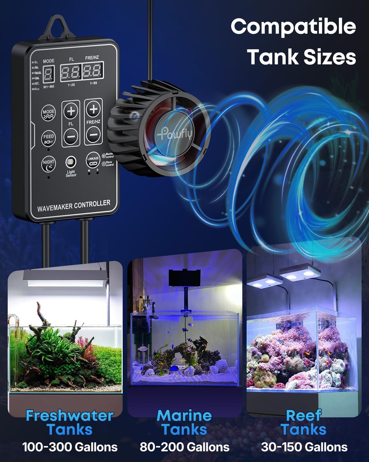 Wave Maker for Aquariums 2100 GPH, Aquarium Powerhead DC 24V 10W, Aquarium Circulation Pump With Magnetic Base
