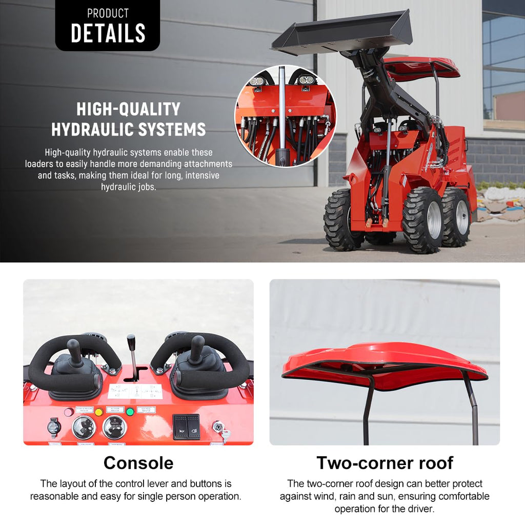 Sit On Mini Skid Steer Loader Wheeled Compact Loader Triple Pump Hydraulics