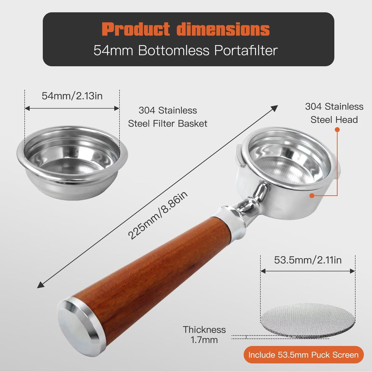 HaeKap Bottomless Portafilter 58mm Compatible For Gaggia Classic/Classic Pro | Walnut Handle