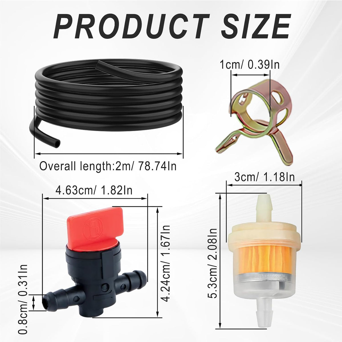 Gas Fuel Line Kit, 6.56 FT Fuel Hose with Clamps Valve, and Filter, Universal Gas Line Hose Kit for Briggs and
