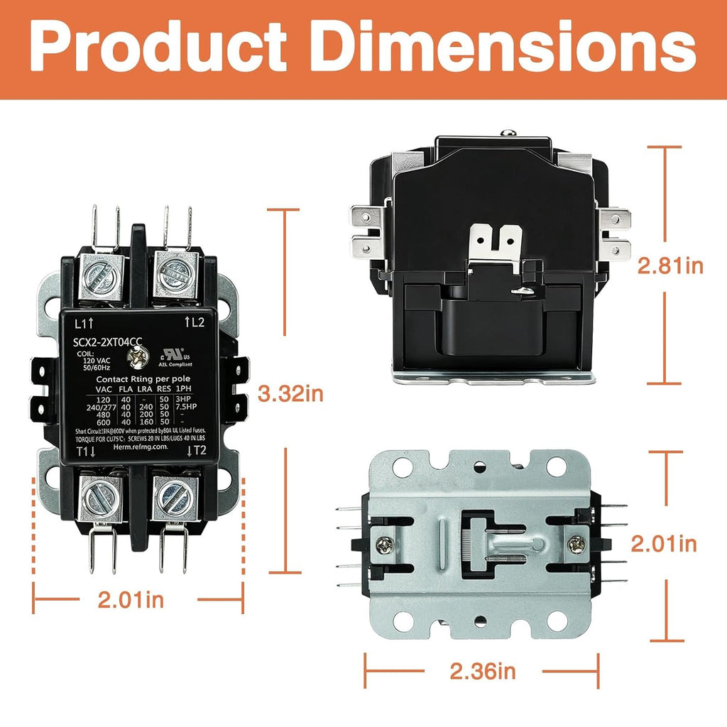 2 Pole FLA 40 Amp 120V Coil AC Contactor HVAC Contactor for Air Conditioner