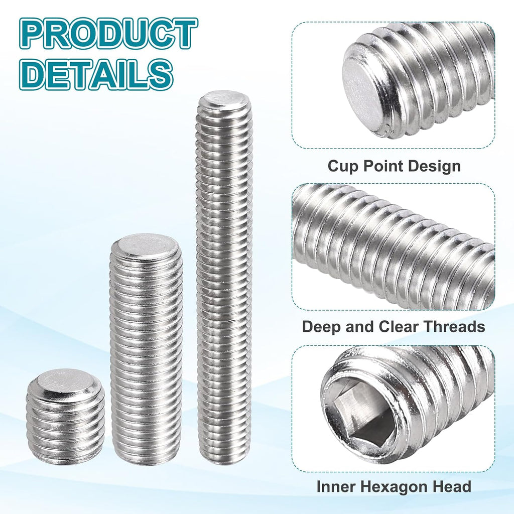 MECCANIXITY 6 Pcs M12-1.75 x 20mm Grub Screws, 304 Stainless Steel Cup Point Allen Head Screws Internal Hex Socket Drive for Bathroom Fixtures Repair Furniture DIY Project