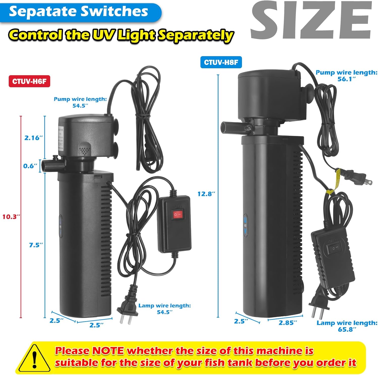 Aquarium Filter U-V for 20-75 Gallon, 200GPH Fish Tank Filter w/ 5W U-V Light Green Clean Machine Submersible