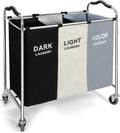 Laundry Basket with Wheels, 240l Laundry Hamper with 3 Section Laundry Bag for Dirty Clothes, Dorm Room Essentials