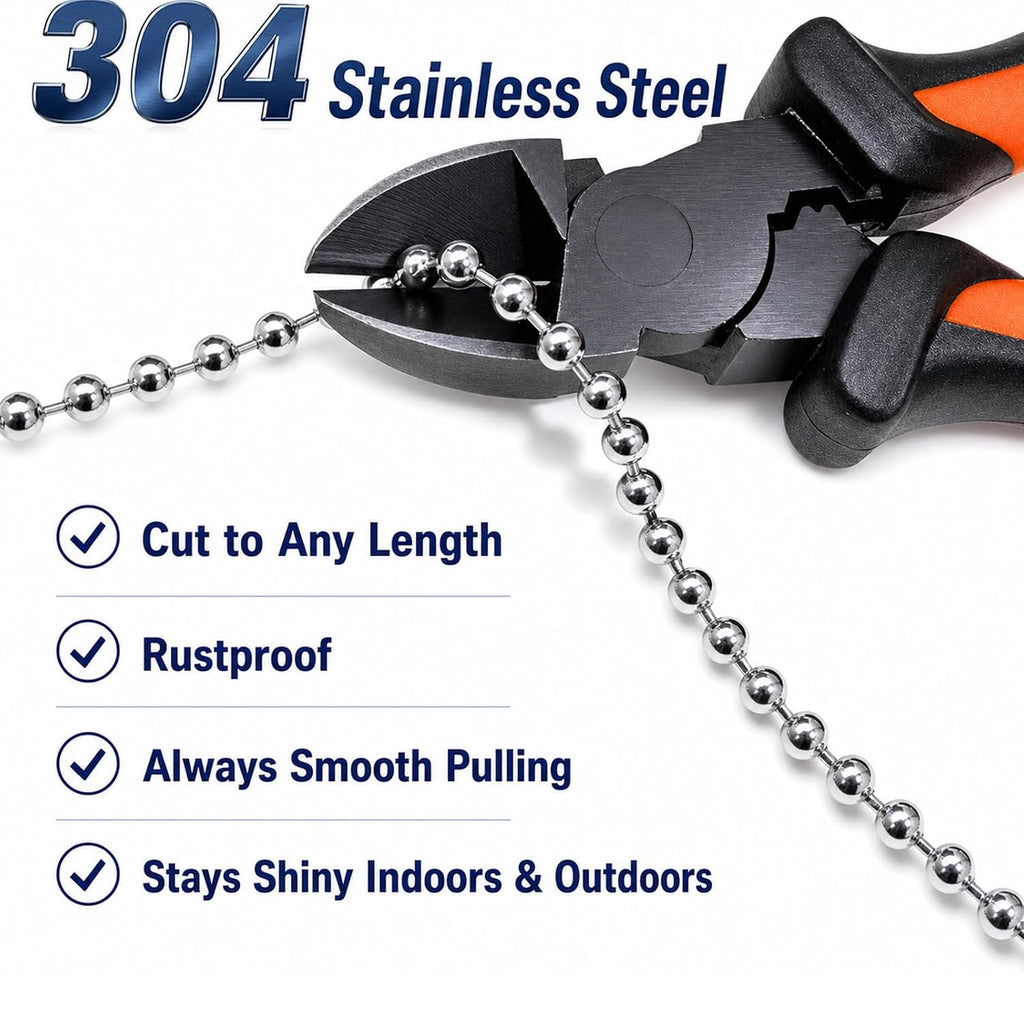 120ft #10 Ball Chain for Roller Shades, 4.5mm with 30 Connectors