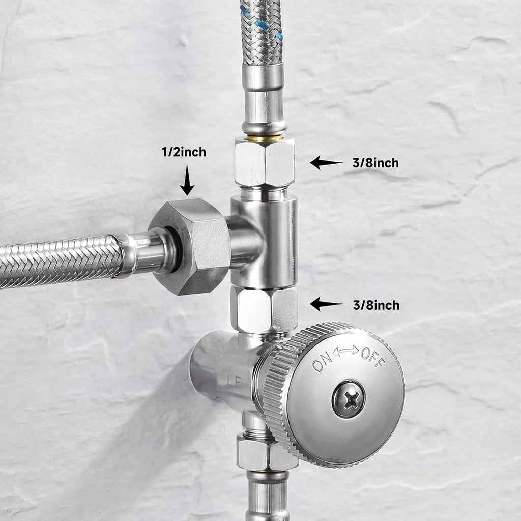 3/8 Compression Tee Valve Adapter, Brass 3 Way Adapter Tee Connector Angle Stop Water Line Connector T Pipe Fitting, Silver