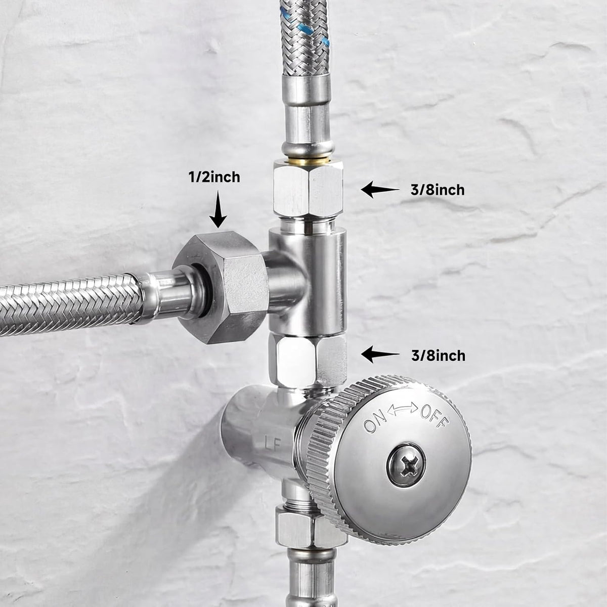 3/8 Compression Tee Valve Adapter, Brass 3 Way Adapter Tee Connector Angle Stop Water Line Connector T Pipe Fitting, Silver