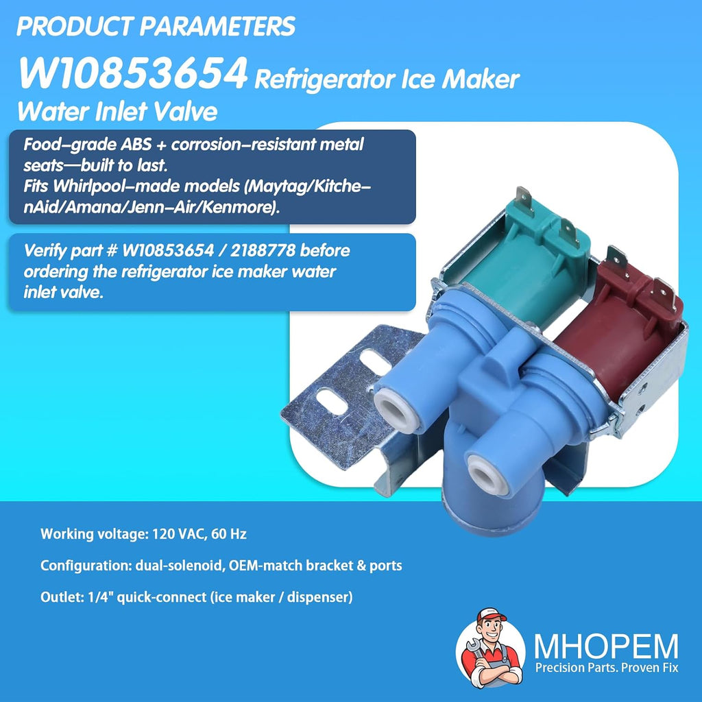 W10853654 2188778 Refrigerator Ice Maker Water Inlet Valve Replacement