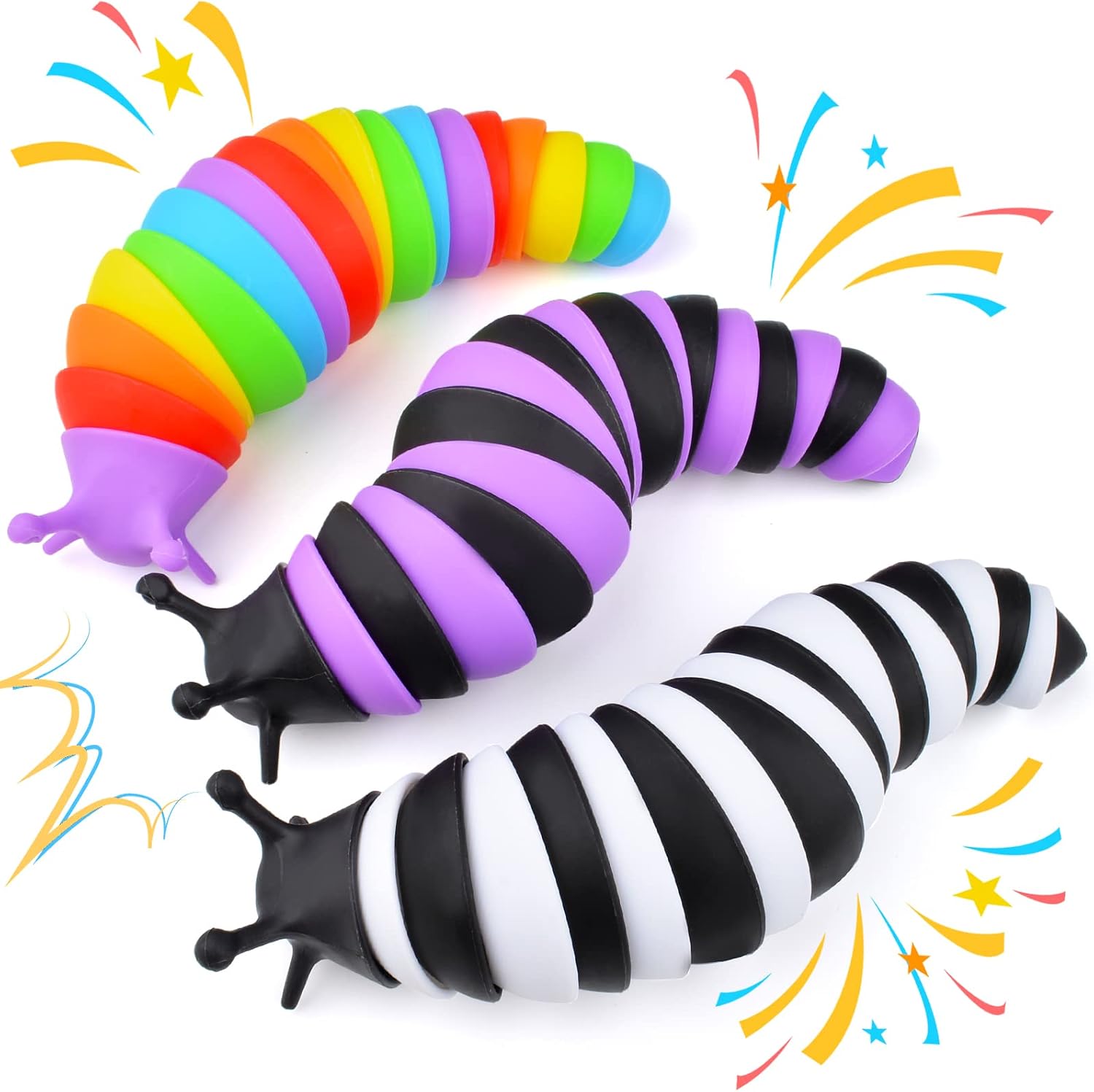 Fidget Slug Toy 3Pcs Autism Sensory Toys for Autistic Children Airplane Car Travel Essential Toys Gifts for Kids