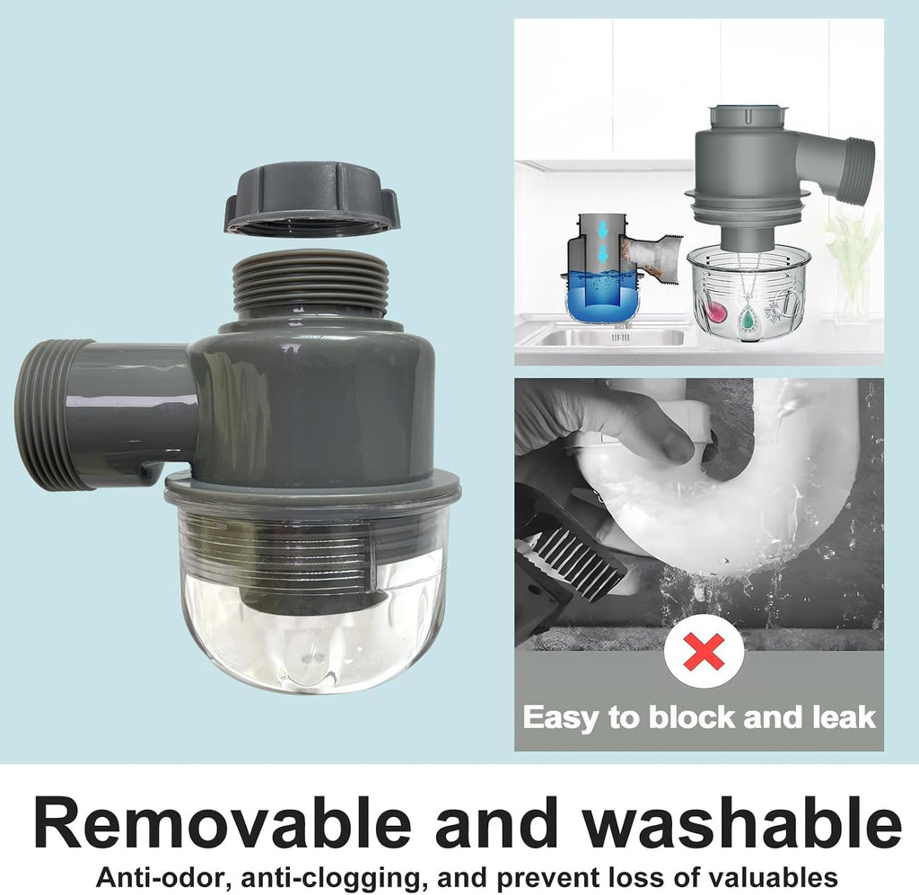 Kitchen Sink P-Trap Kit, 1-1/2 Inch Adjustable Drain Pipe with Flexible & Straight Pipes, Dishwasher Connection