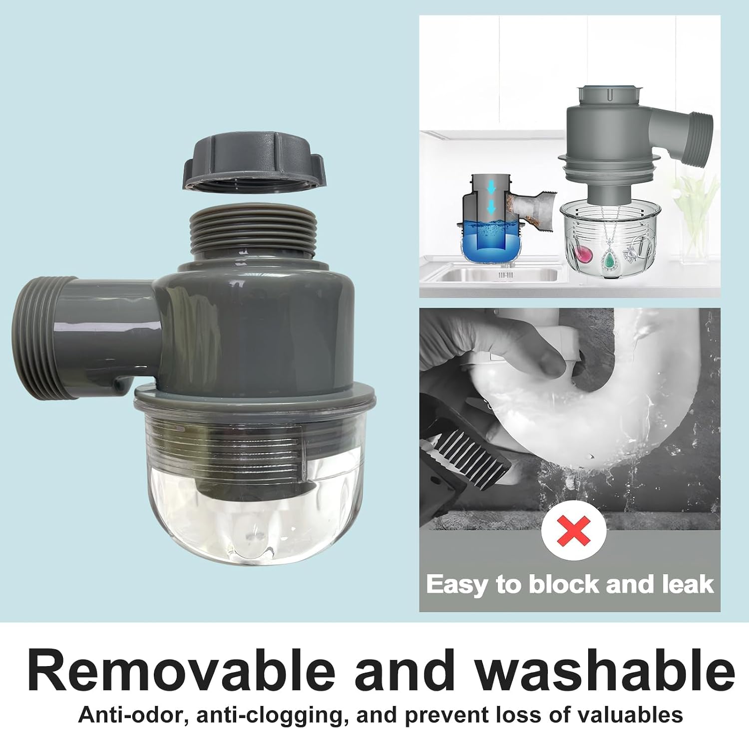 Kitchen Sink P-Trap Kit, 1-1/2 Inch Adjustable Drain Pipe with Flexible & Straight Pipes, Dishwasher Connection