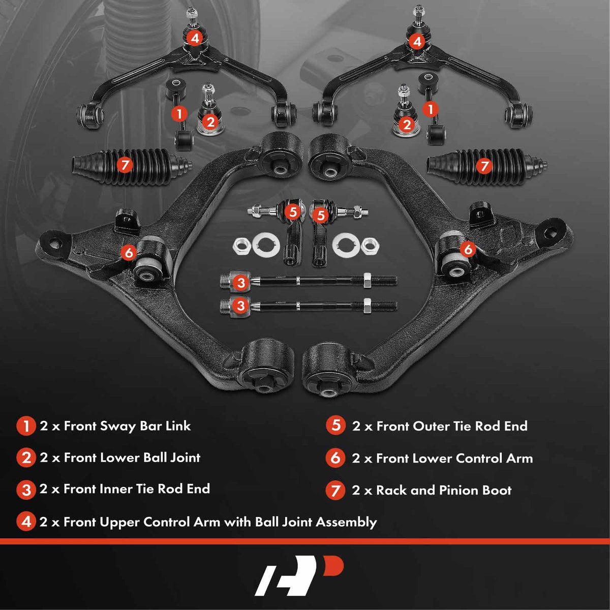 A-Premium 14Pcs Front Suspension Kit, Upper & Lower Control Arm