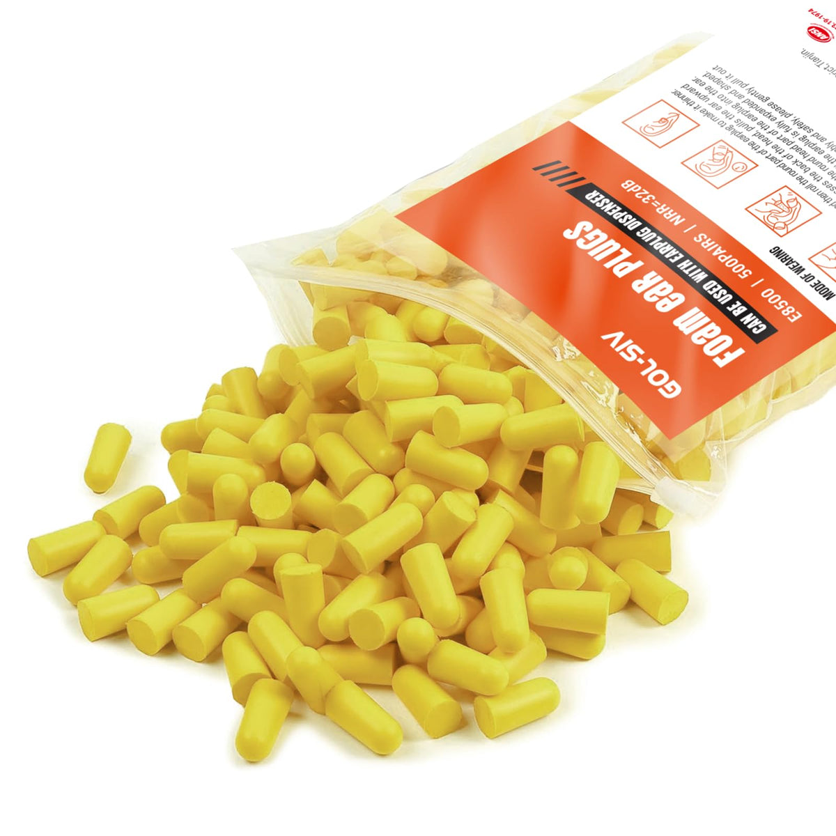 Bulk Foam Ear Plugs, 500 Pairs, NRR 33dB, Yellow