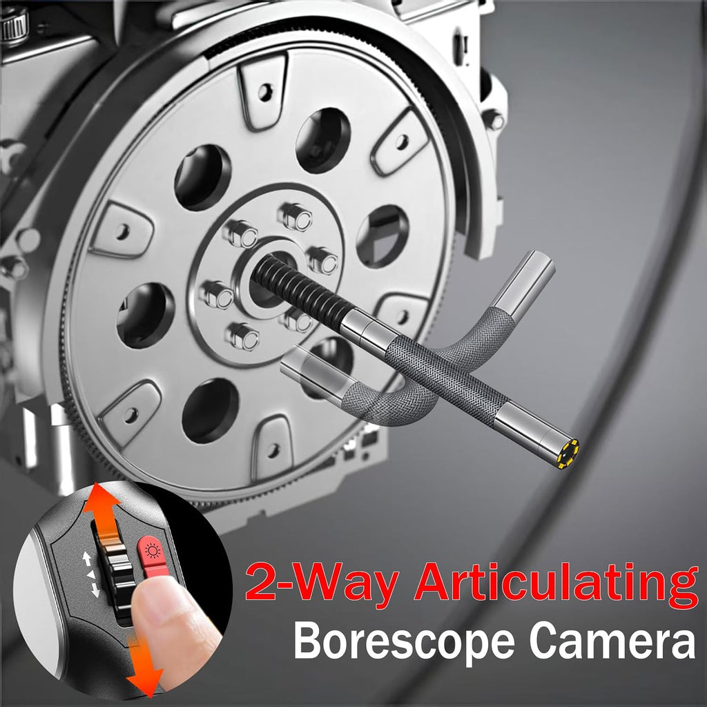 2-Way Articulating Borescope w/Light,0.24in Probe Endoscope for Auto Engine