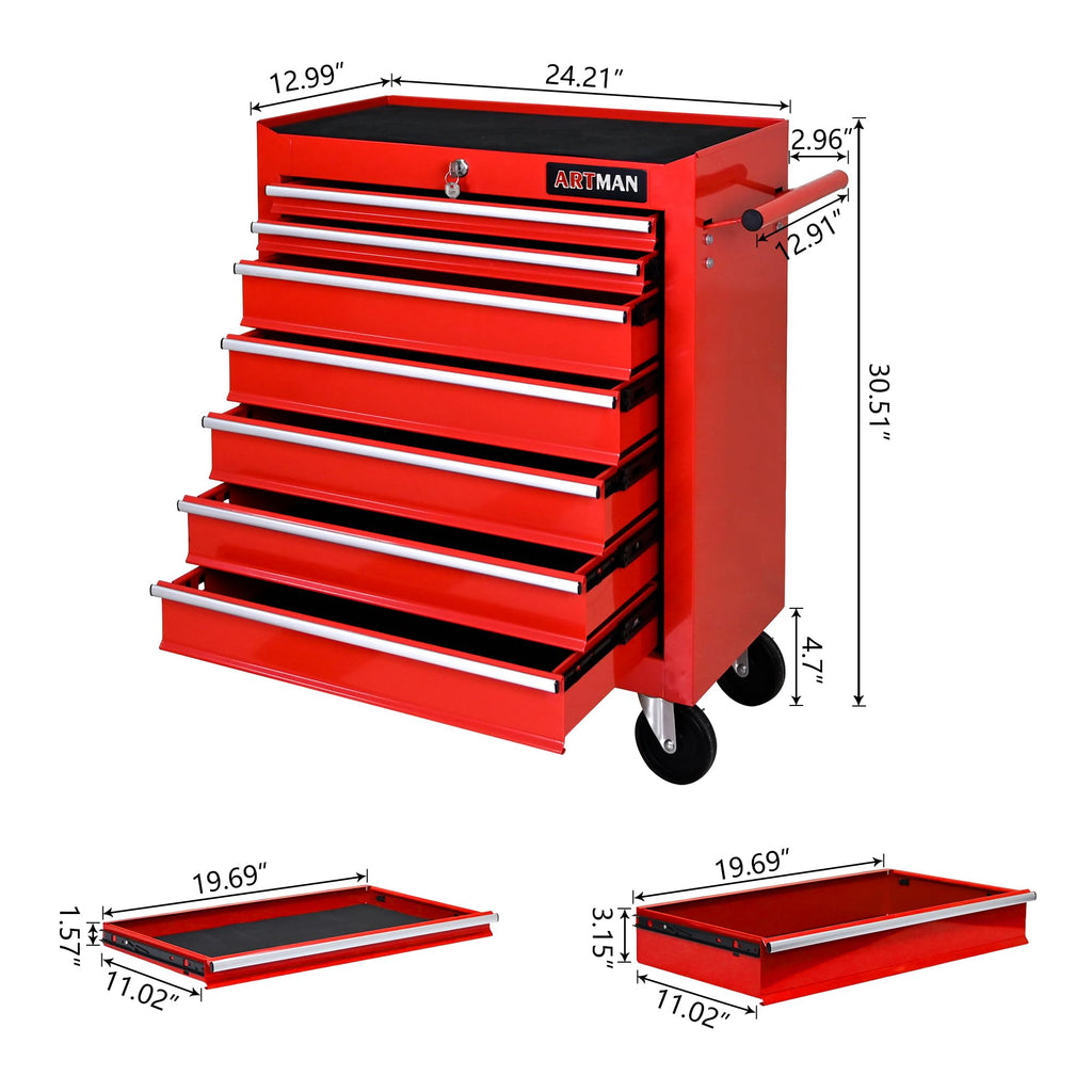 7 Drawers Rolling Tool Chest on Wheels, Multifunctional Tool Cart Tool Storage, Drawers Rolling Tool Trolley