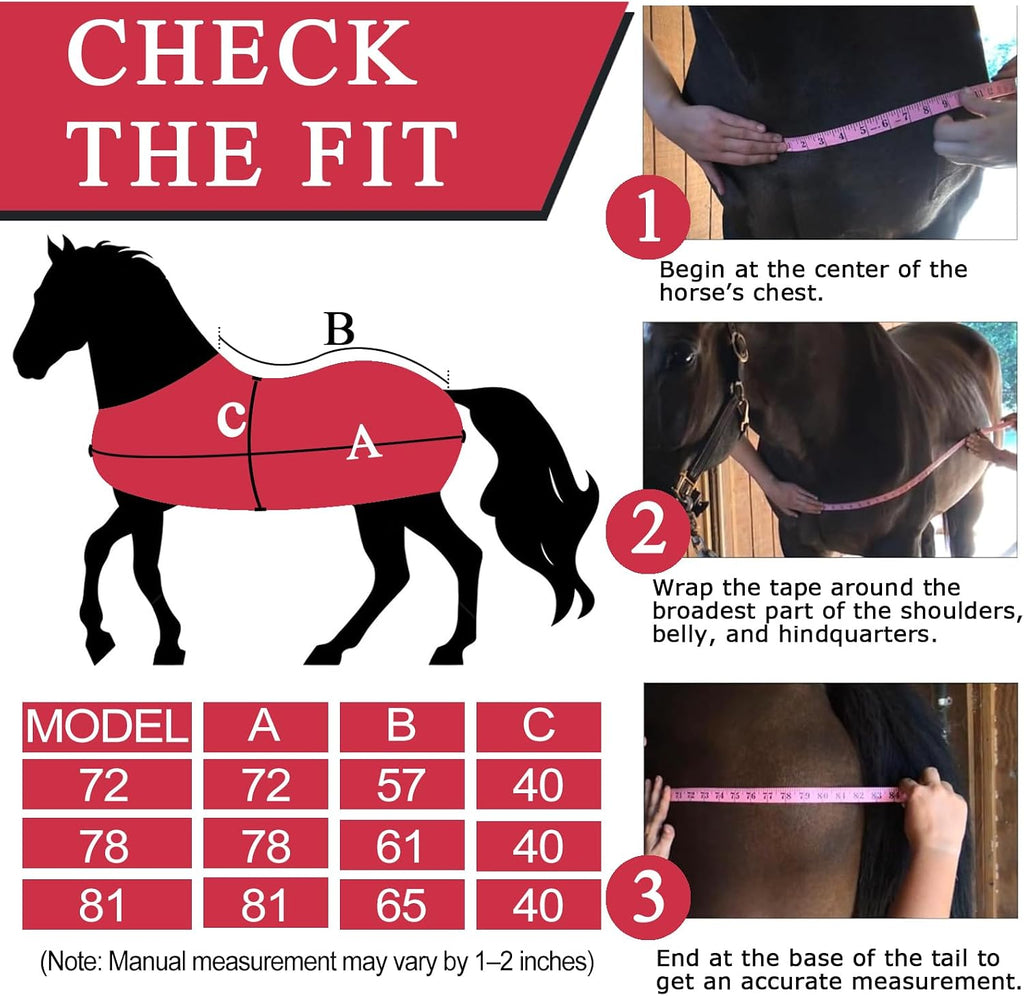 Horse Blankets Winter for Real Horses, 1600D Waterproof Poly Rain Sheets 78 in with Neck Cover Belly Wrap Tail Wrap