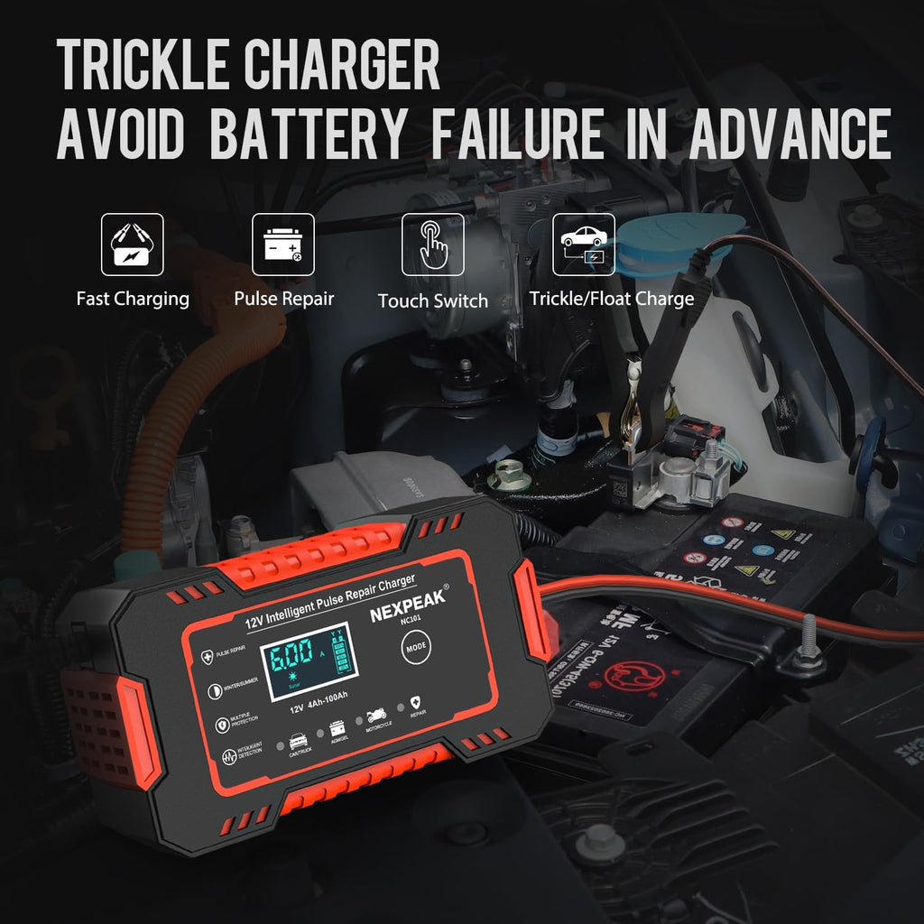 Car Battery Charger, 12V 6A Smart Battery Trickle Charger Automotive Battery Maintainer Desulfator with Temperature