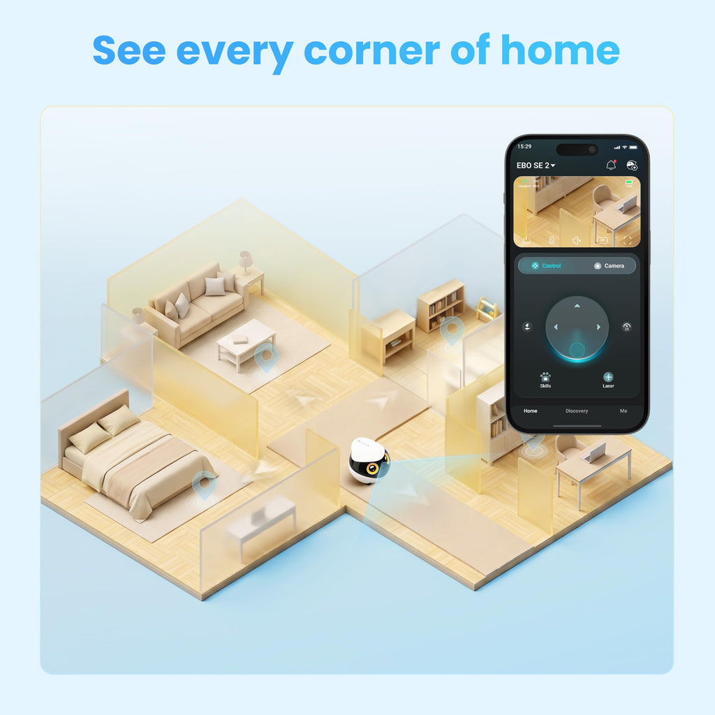 SE 2 Mobile Pet Camera: Remote Home Companion Robot