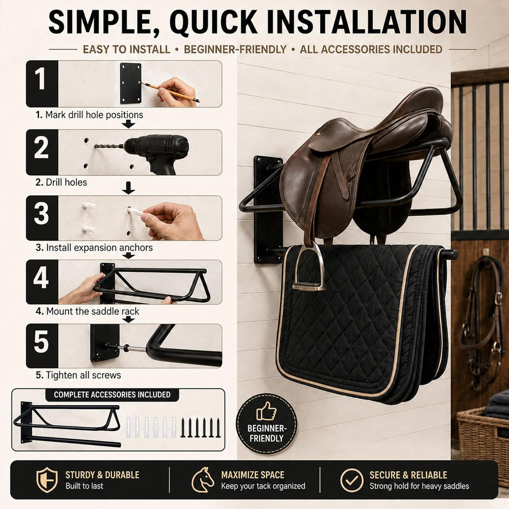 2 Pack Rust Resistant Wall Saddle Rack with Pad for Western Style Saddles,Black