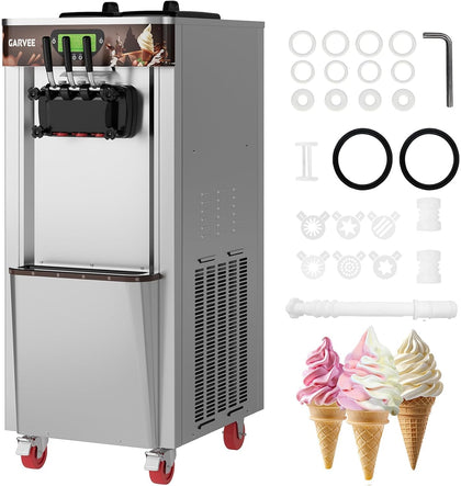 Commercial Soft Serve Ice Cream Machine, 3 Flavors, 11.0-12.2 Gal/Hr High Productivity, 2600W with 5" Display