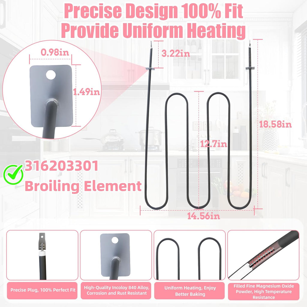 LXun Upgrade 316203301 Oven Broil Element Compatible with Kenmore Frigidaire Range Oven Parts 316203301 Heating Element Replaces 316203300 2210851 7316203301 PS3506335 Broiling Element