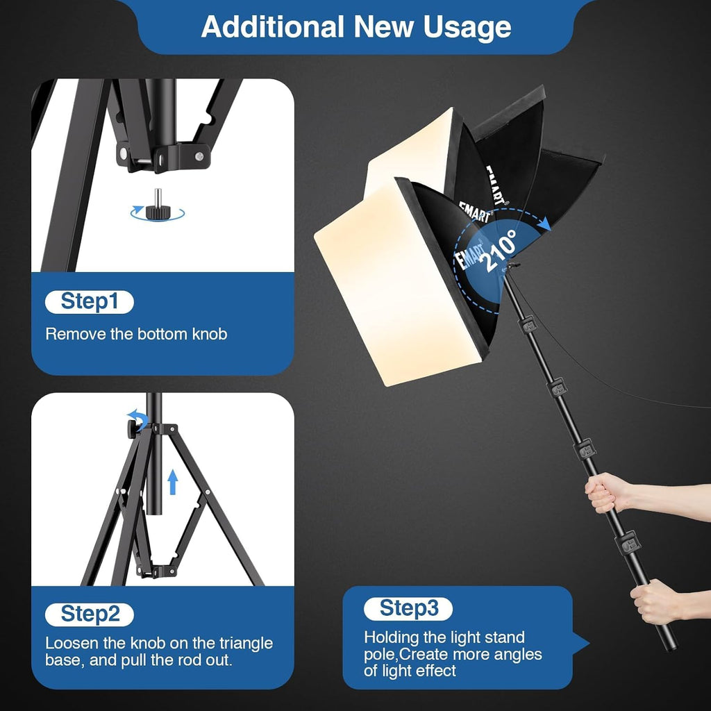 Softbox Lighting Kit 85W 16"x16" Soft Box for Photography Light 1Pack | 3000K-6000K LED Bulbs with Remote, 65"