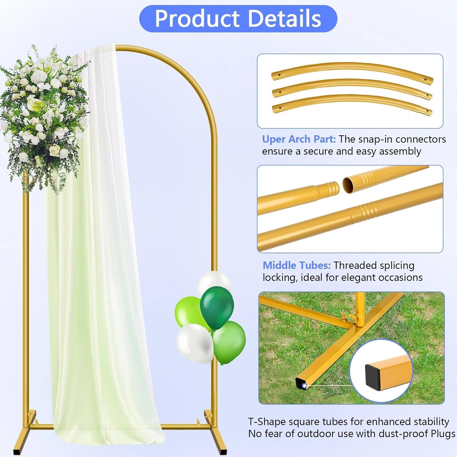 Metal Arch Backdrop Stand, Gold, 6ft
