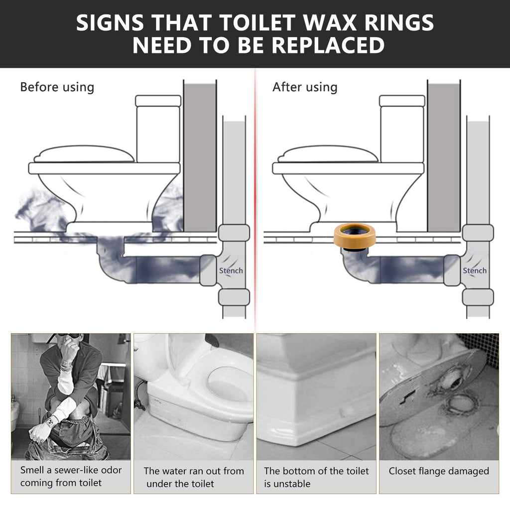 Extra Thick Toilet Wax Ring Replacement Kit with Bolts & Caps, 1.6'' Thick | for Deep Flanges, Fits 3'' or 4'' Lines