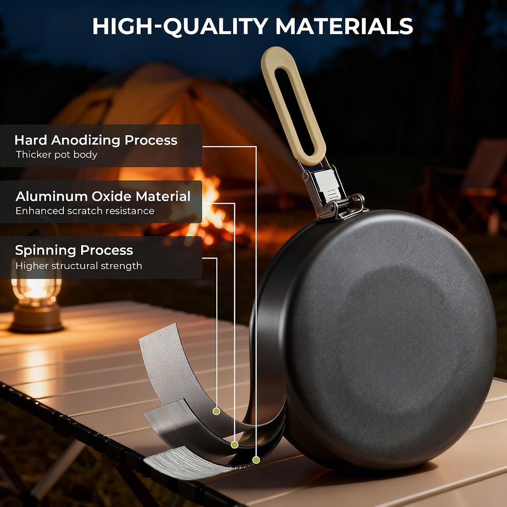 Camping Cookware Set - Lightweight Camping Pots and Pans - Portable Outdoor Cookware with Kettle - Camping Cookware
