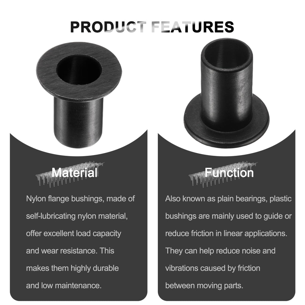 uxcell 12pcs Flanged Sleeve Bearings Plastic Bushings ID 10.1mm x OD 13mm x Length 20.5mm Nylon Bushings, Black