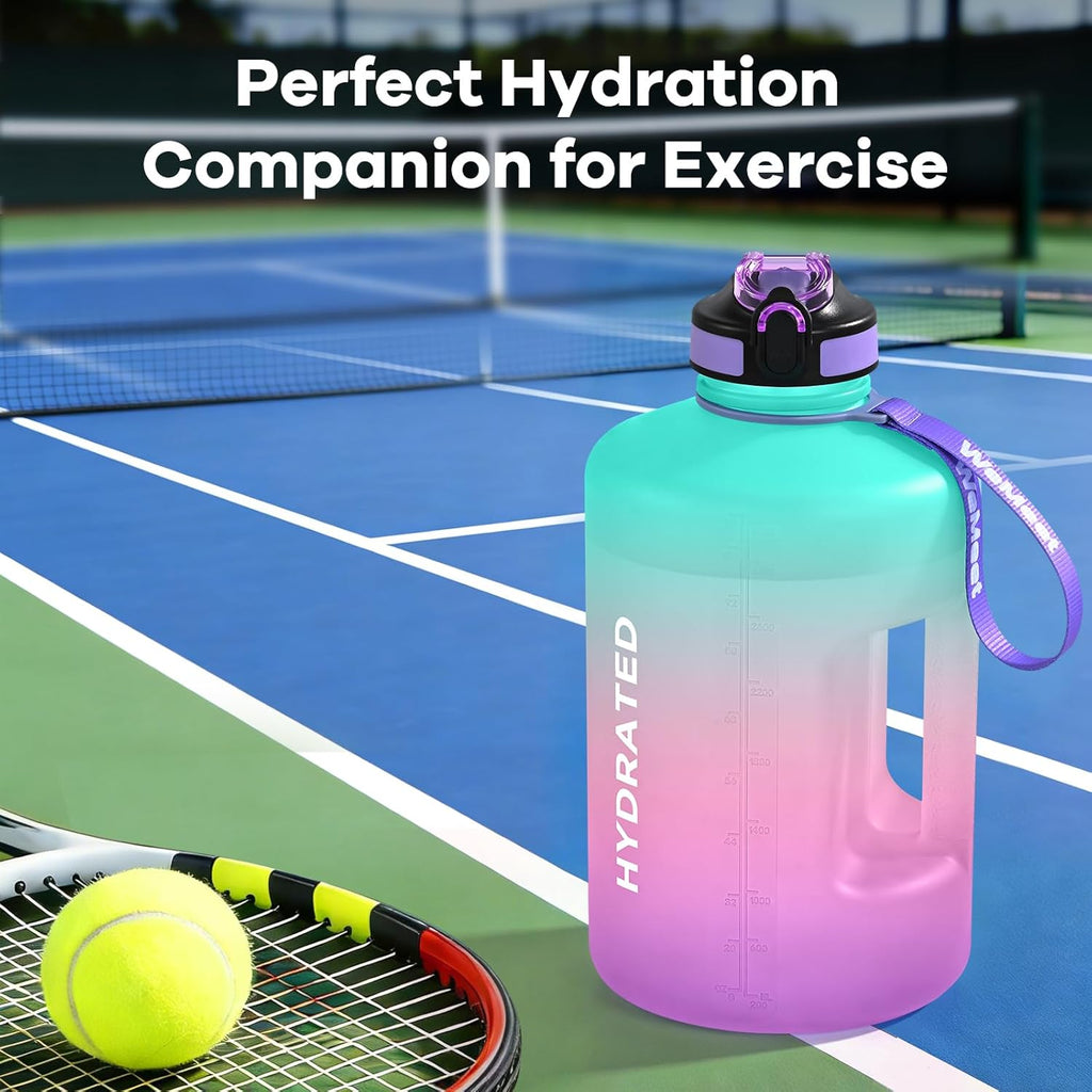 Gallon Sport Water Jug with Time Marker and non-slip handle, Sports Motivational Water Bottle, Wide Mouth with Easy