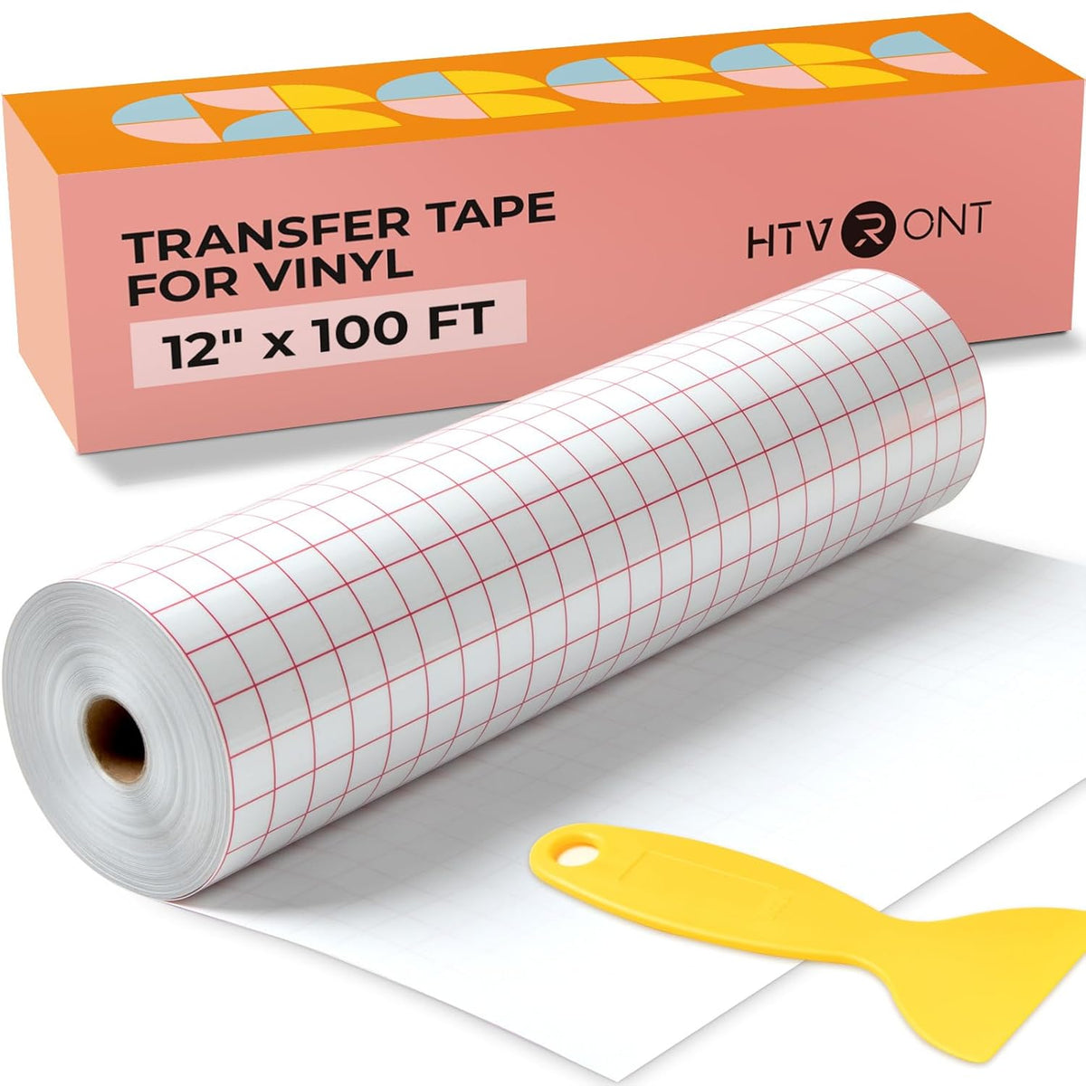 Transfer Tape for Vinyl, 12" x 100 FT, Red Alignment Grid