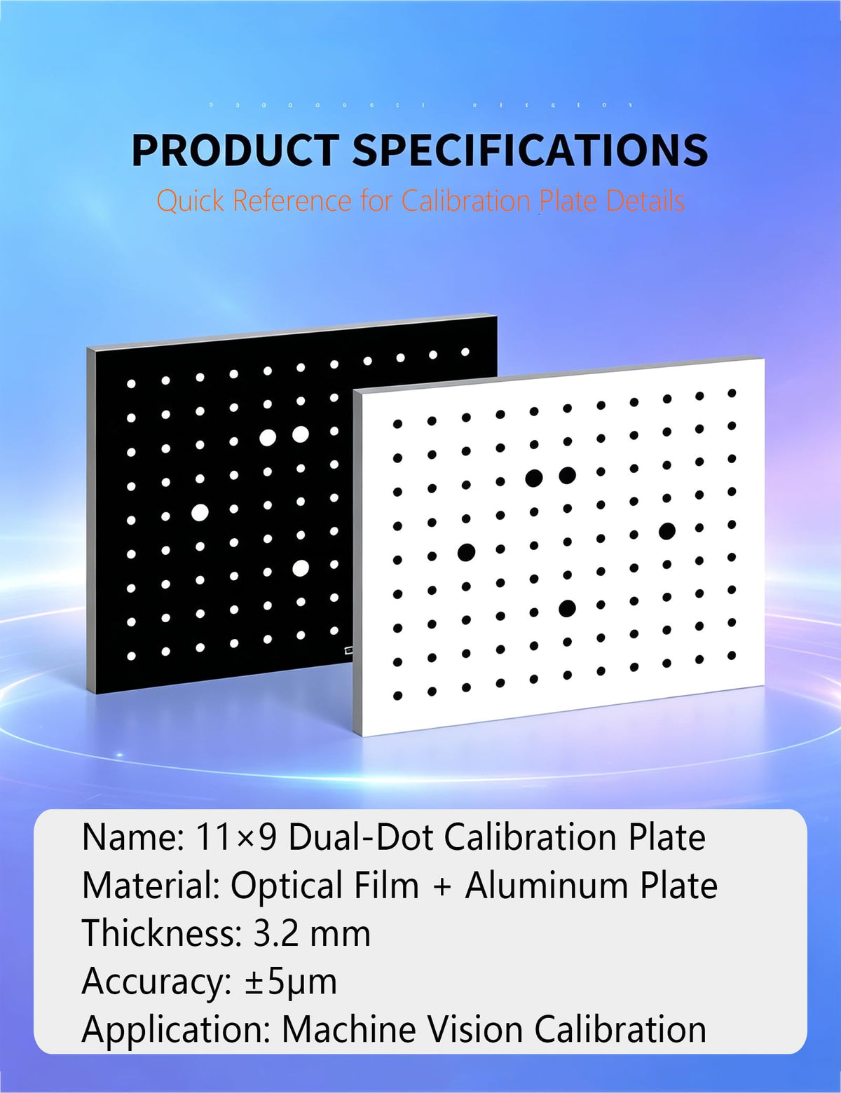 Optical Vision Calibration Plate, 180 * 150mm W*L, Φ7mm/Φ3.5mm, Positive